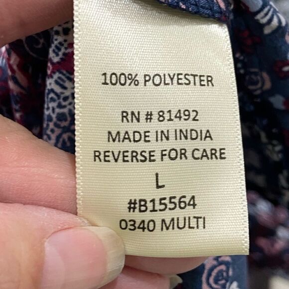 NWT Tantrums 3/4 quarter sleeve button down top Patchwork print front size L - Picture 6 of 8